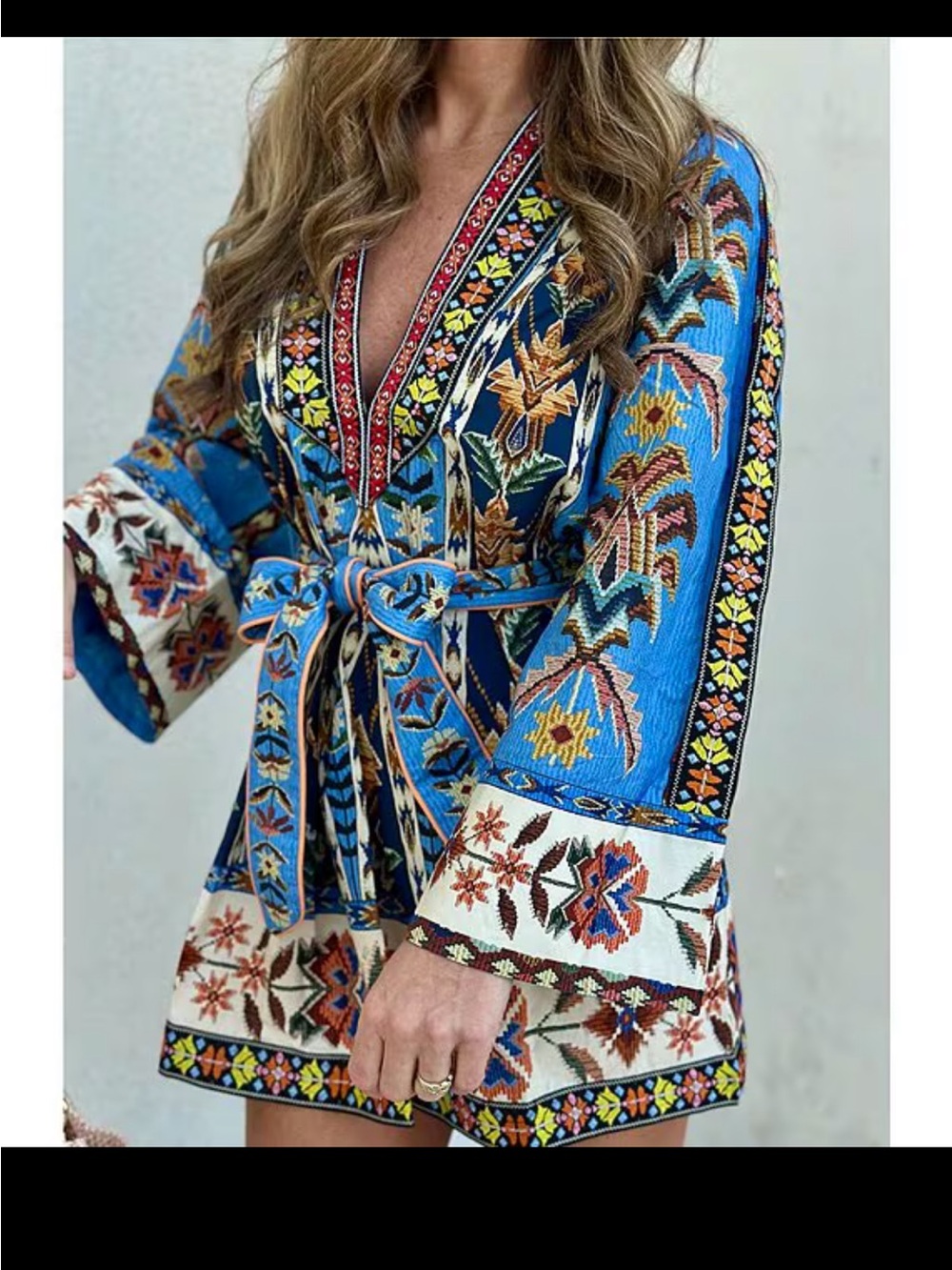 FARM Rio Vibrant Turquoise Blue Embroidered Tie-Waist Mini Dress